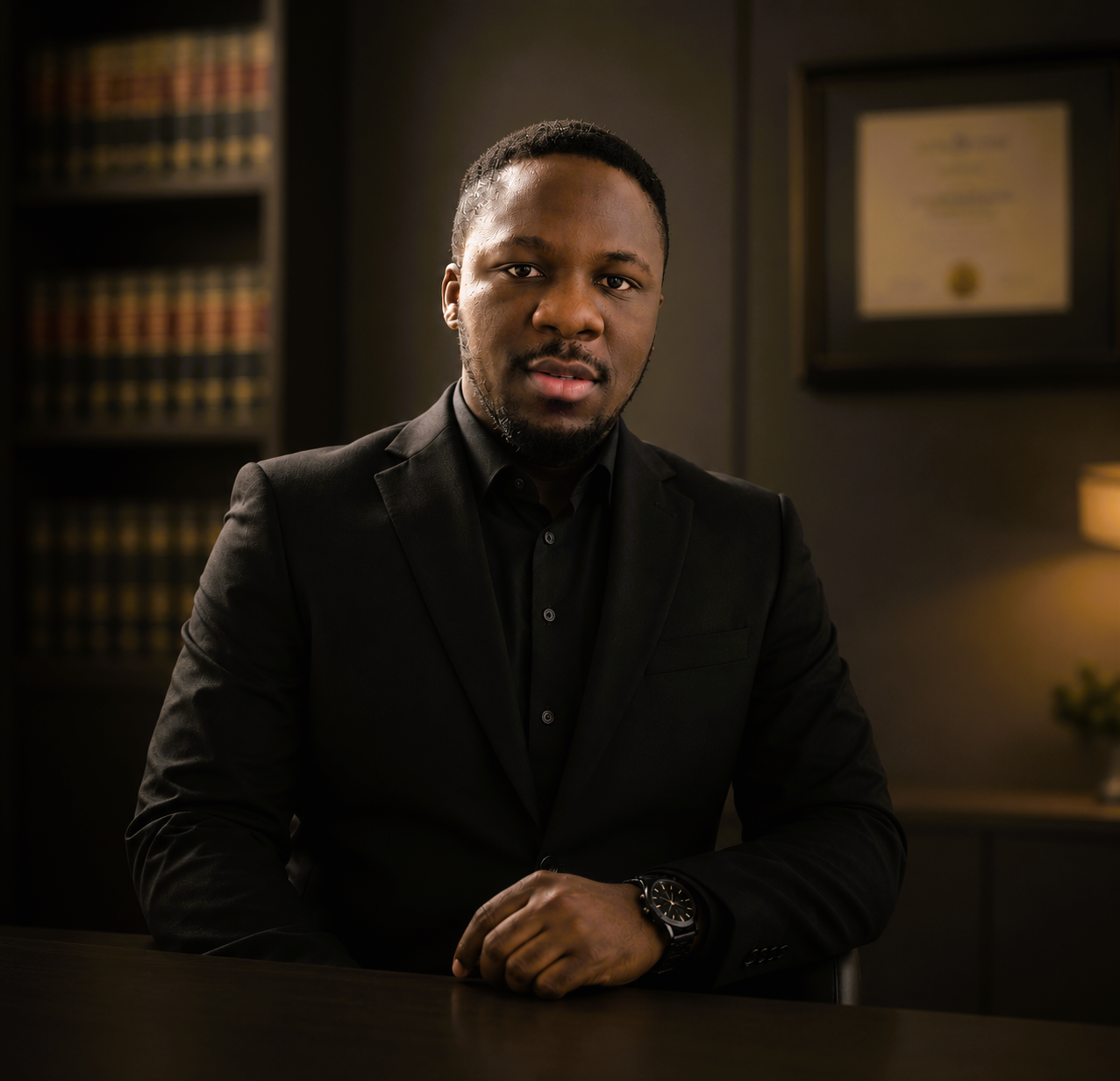 Tabi Agbor Eta, international environmental and natural resources lawyer, at his desk
