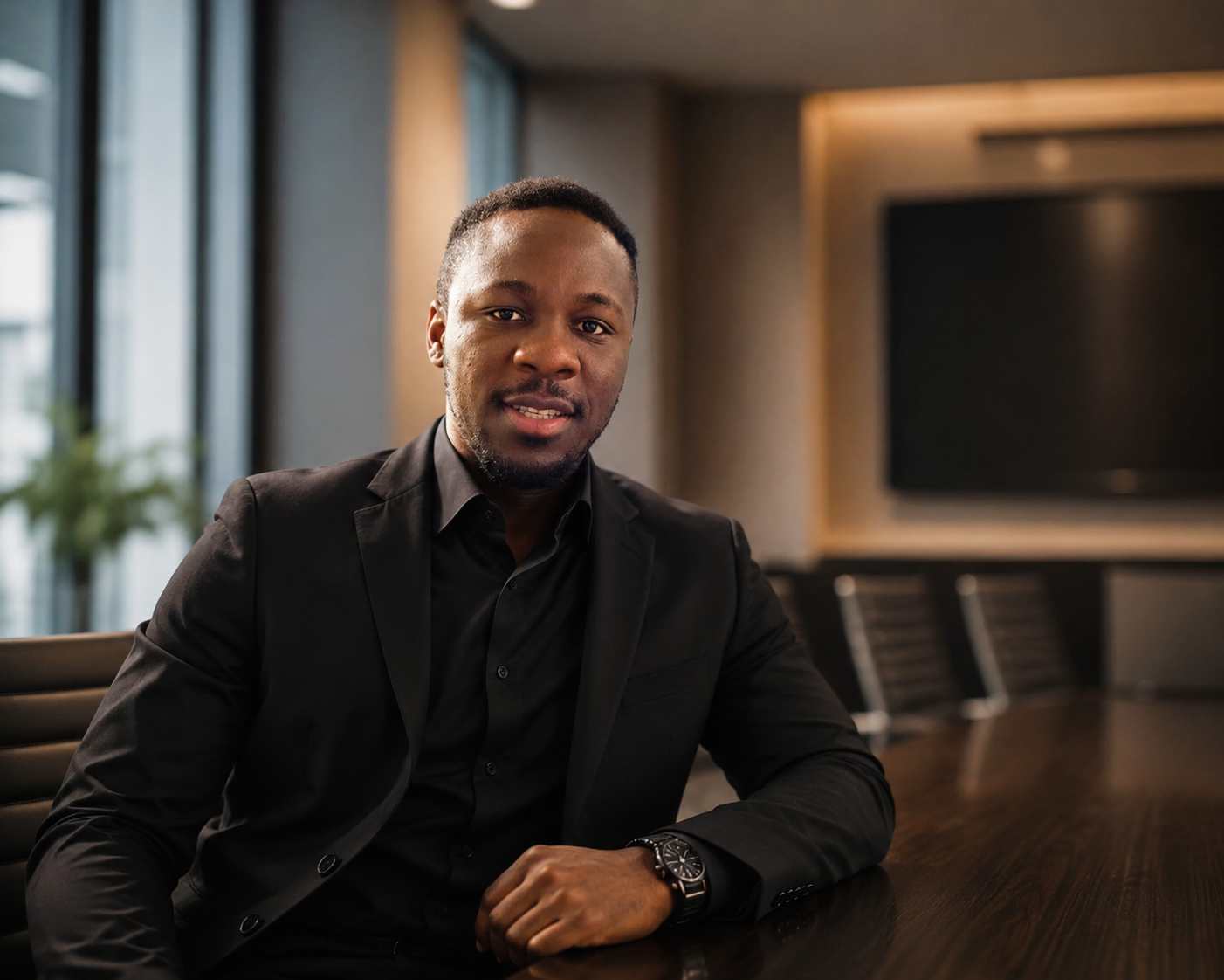 Tabi Agbor Eta, international environmental lawyer, in a boardroom